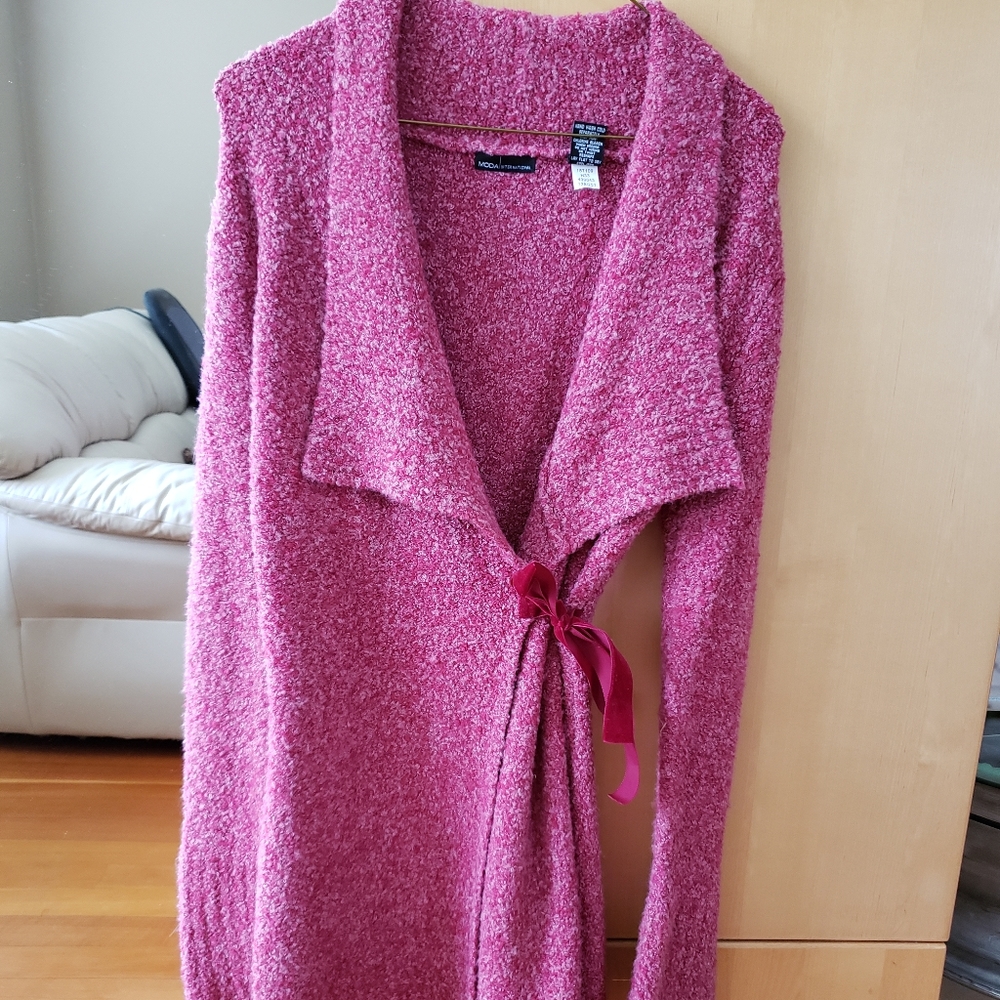 Moda International Long Pink Fluffy Cardigan XS